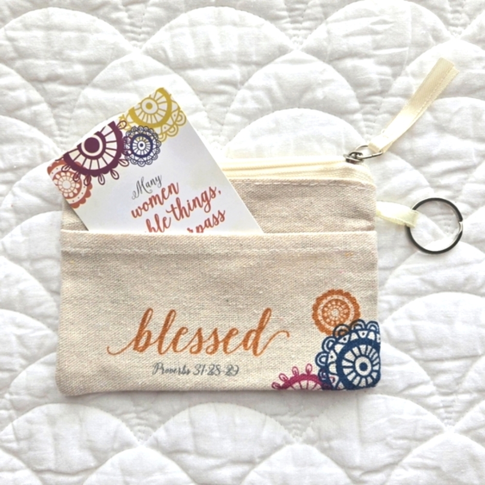 ( Blessed ) Card Holder/ Wallet with Key Ring & Inspirational Card